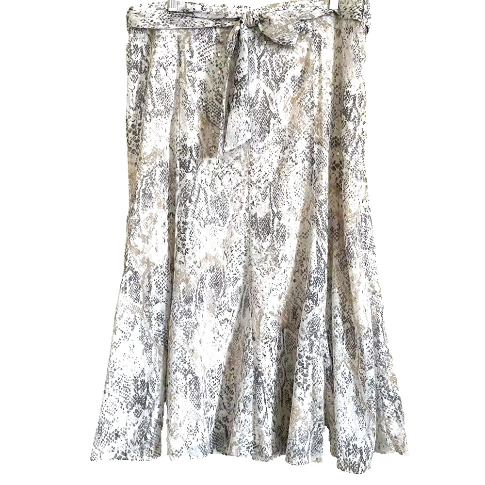 Chico's Snakeskin Print A-line Midi Skirt 16 Tie Waist Romantic Ethereal NWT - Picture 2 of 11